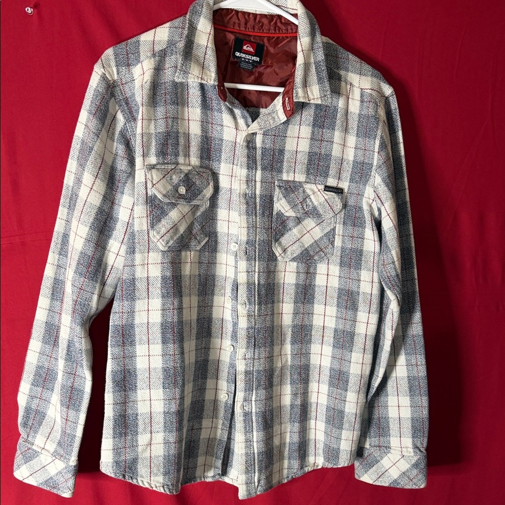 Quiksilver Men's Casual Blue and White Checkered Shirt